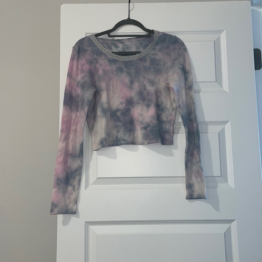 American Eagle long sleeves tye dye crop top waffle knit shirt